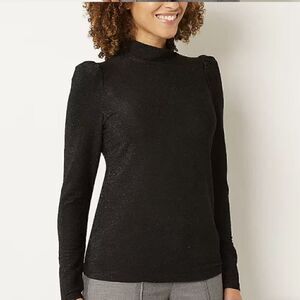 Ryegrass Womens Long Sleeve Mock Neck Top Shimmering Black Size Large NWT